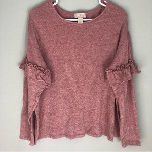 Loft Outlet Heathered Pink Peplum Sleeve Sweater